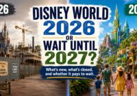 Disney World in 2026 with construction walls compared with a more complete 2027 vacation, asking whether visitors should go now or wait.